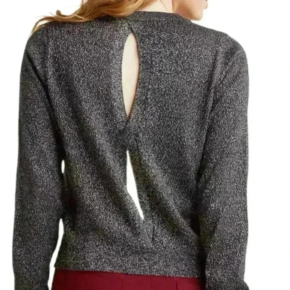 ModCloth Women’s Metallic Shimmer Pullover Sweater Black Gray Open Back Medium - Picture 4 of 9